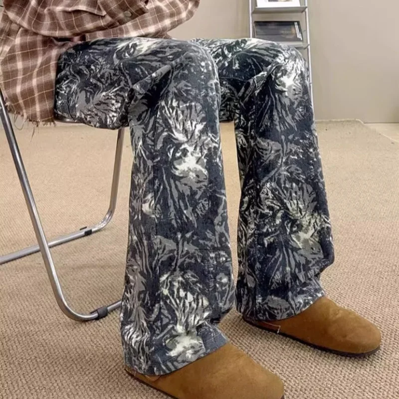 Herbst Retro Jacquard Design Gedruckt Baggy Jeans Für Mann Hip Hop Mode Gerade Denim Pantalones Y2K Streetwear Breite Bein Jean