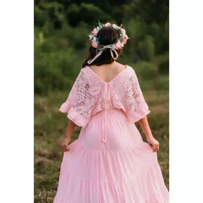 

2022 Spring/Summer New Pregnant Mother Fluffy Big Swing Lace Long Dress