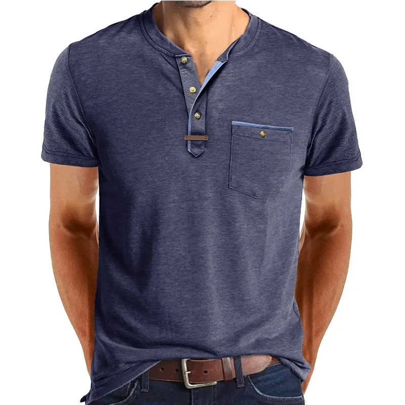 

Summer Henley Shirts Men's Short Sleeve Casual T-shirts Henry Neck Light Weight Workout Tee Tops Male