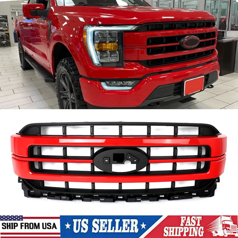 Front Bumper Grille Racing Grills Red Front For Ford F-150 Lariat 2021-2023 Front Inlet Grid Intake Grille Radiator Mesh Grid