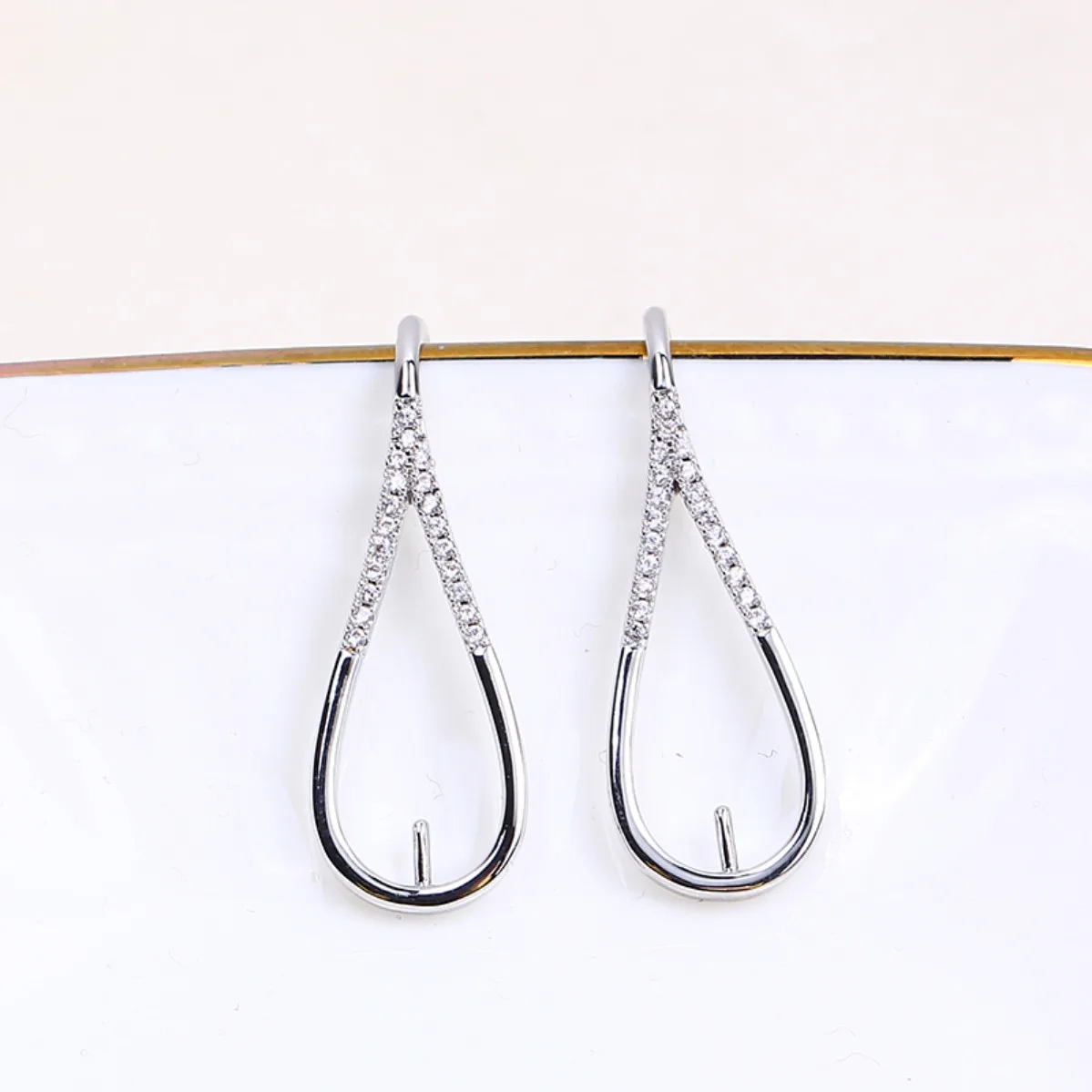 Textured Minimalist Women Brass 14K Gold Plated Teardrop Blank Setting Handmade Findings For DIY Pearl Stud Earring