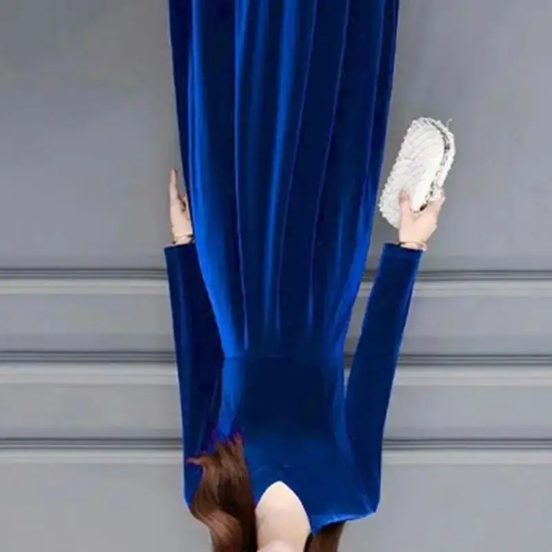 

Женское платье, однотонное, мягкое, с длинными рукавами, круглым вырезом, с большим подолом, теплое, длиной до середины икры, большие размеры, женское платье для выпускного вечера, женская одежда