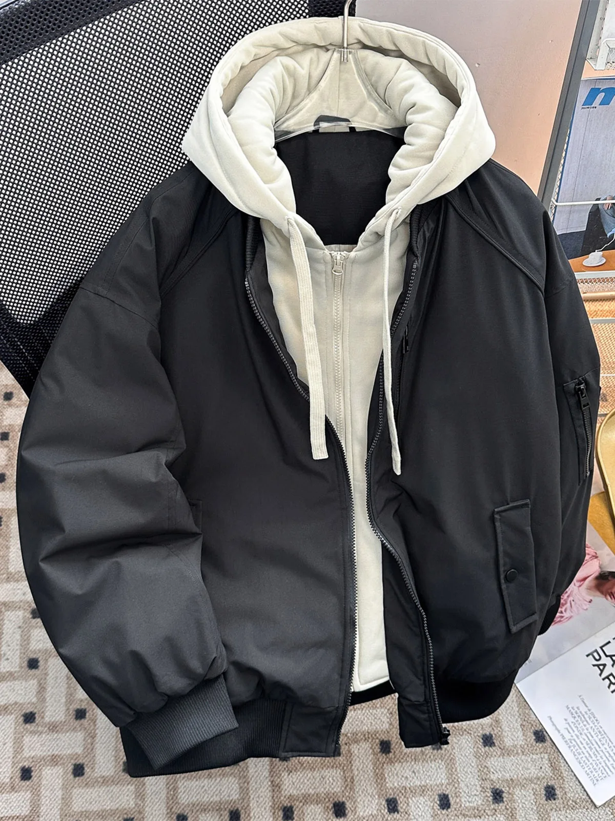 Unisex Pilot Jacket down Cotton Baseball Loose Casual Thickened Winter New Style Two-Piece Simulation Casual Cotton Coat