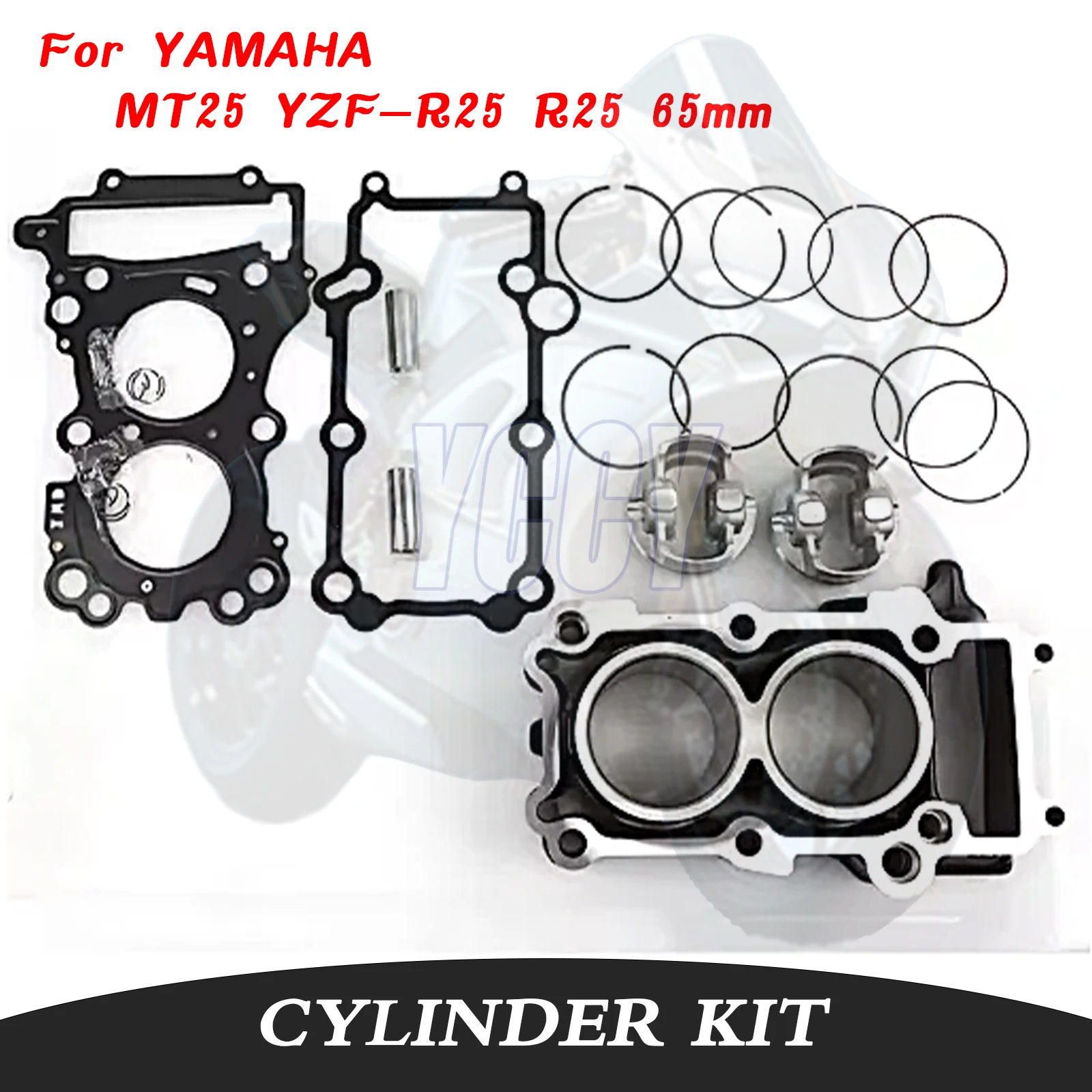 

Подходит для YAMAHA MT25 YZF-R25 R25 2015-2019 65 мм, 2 отверстия, несъемные аксессуары для мотоциклов, комплект цилиндров двигателя, поршневые кольца, прокладка