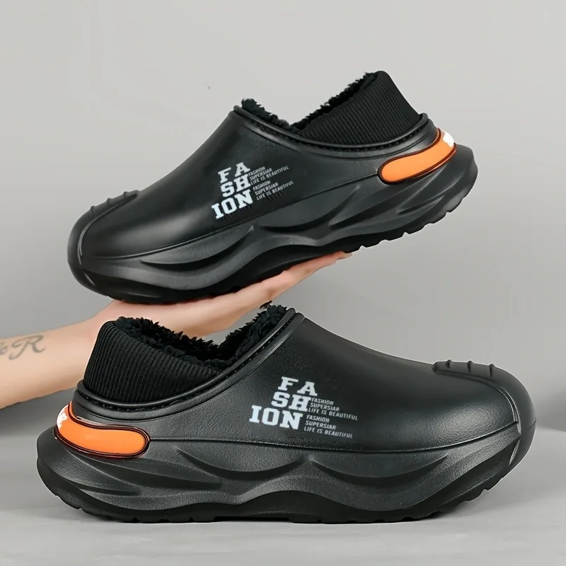 أحذية رجالية قطنية موضة شتاء 2025 نصف سحب مع حذاء ثلج مخملي سميك ونعل ناعم مقاوم للماء والبرد