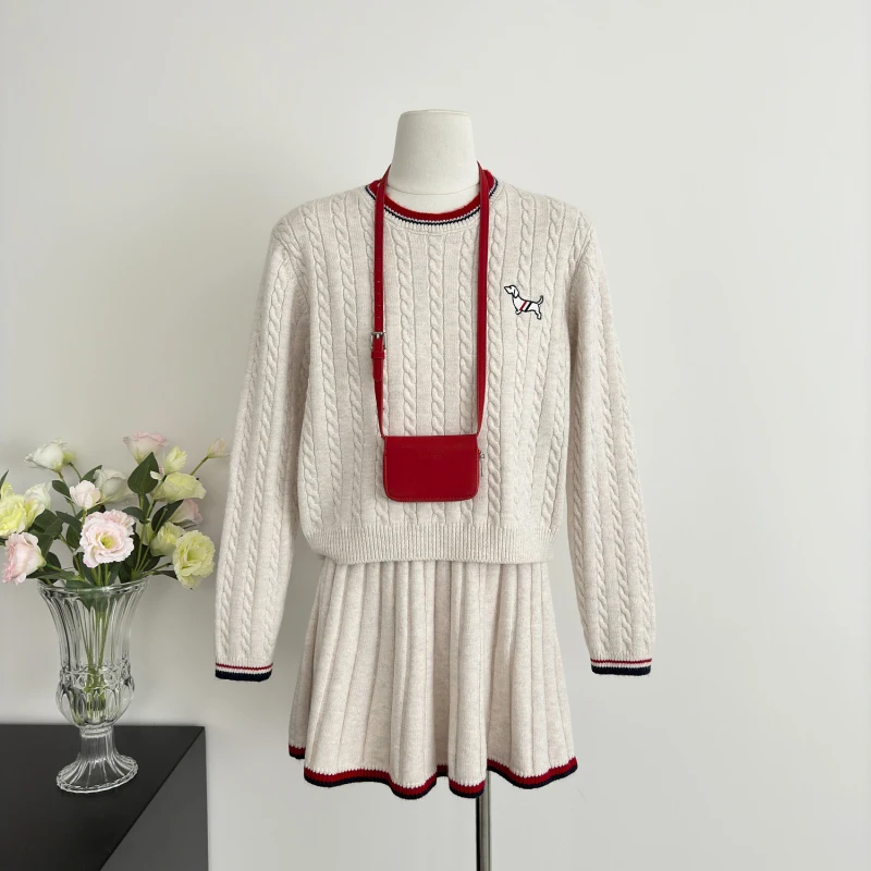 Conjuntos de moda para mujer, cárdigan de mezcla sólida de estilo coreano, Tops informales de punto sueltos, faldas plisadas de cintura alta, novedad de otoño 2024