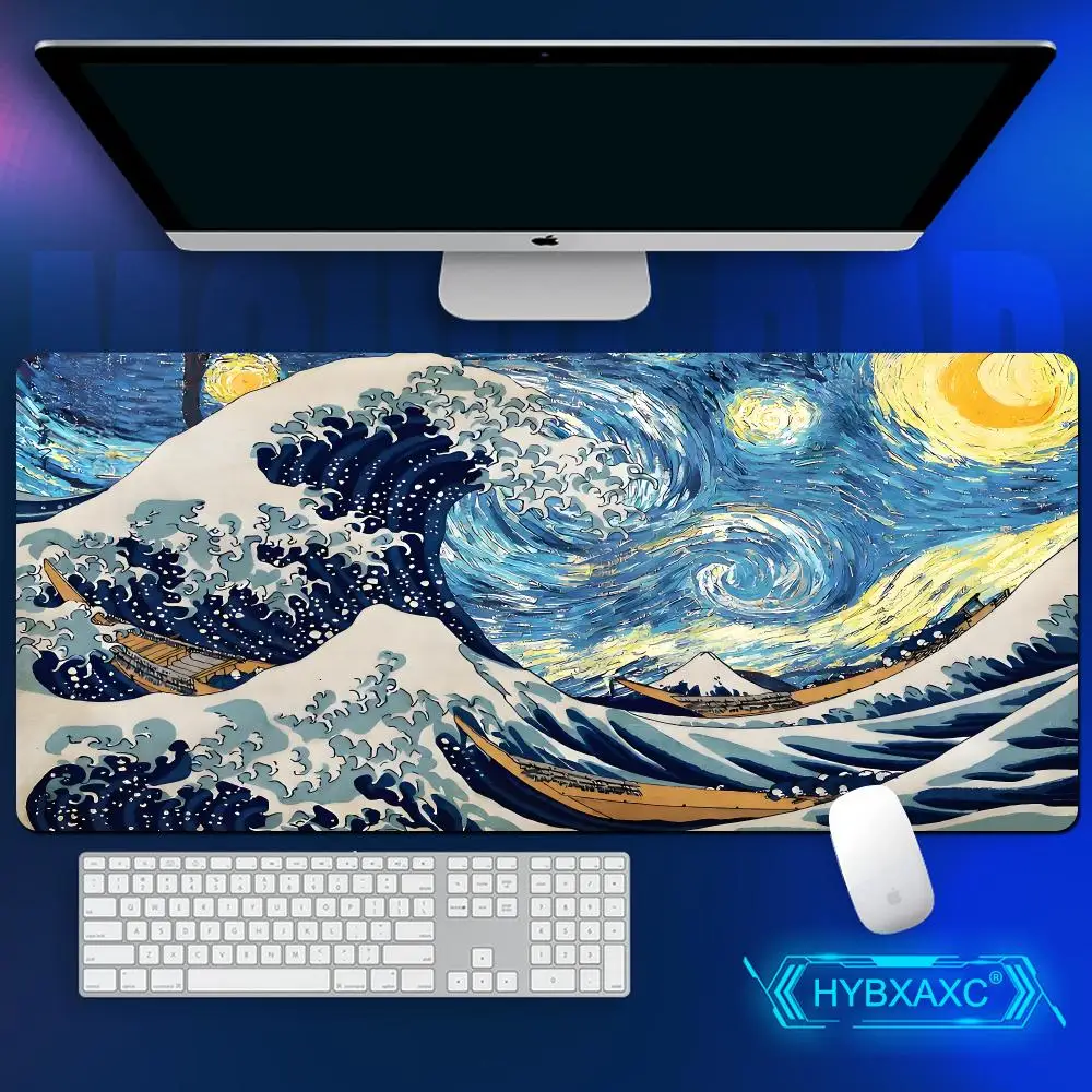 90x40cm Van Gogh Japanese Wave Mouse Pad The Great Wave HD Extended Gaming Keyboard Mats Large Starry Wave Gamer Mousepad