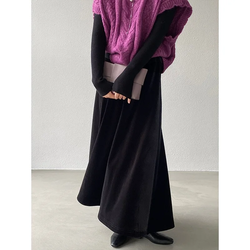 

Autumn Winter velvet retro velvet skirt 2025 women's fashion high sense drape a word big swing umbrella skirt NEW women's skirt