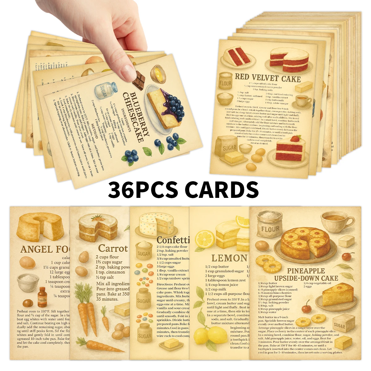 36 tarjetas de recetas de postres, guía de repostería con pasteles, tartas, regalos de felicitación para reposteros caseros, entusiastas de la cocina, decoración para fiestas en la cocina