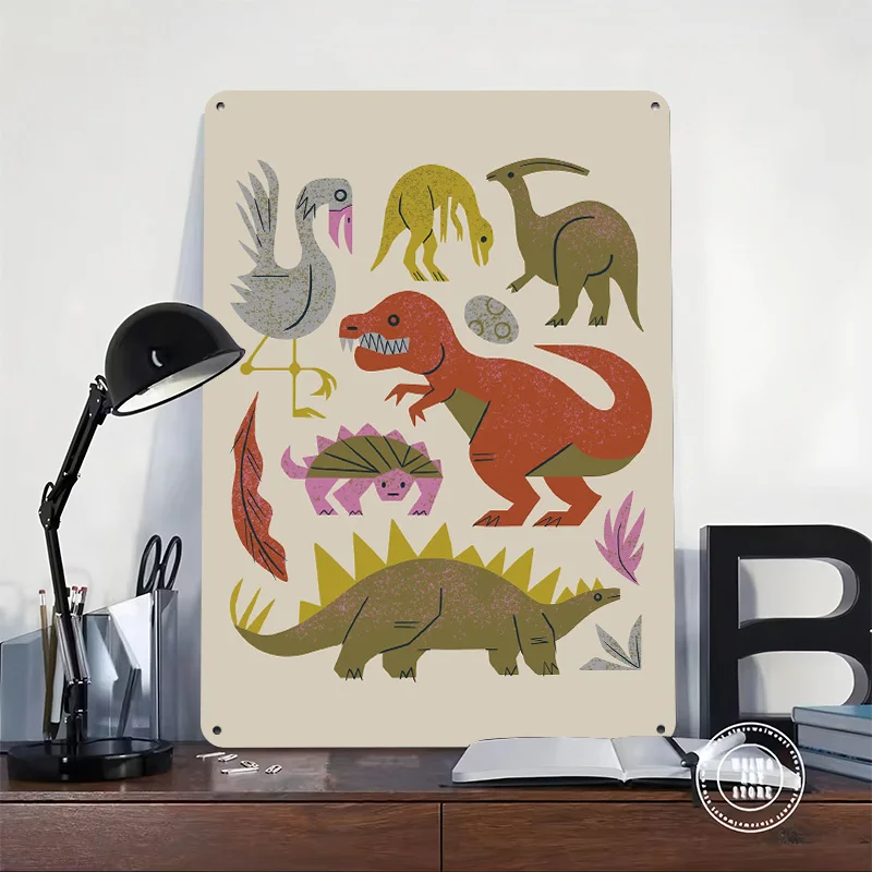 Jurassic Friends 3D Texture Printed Poster Custom Vintage Metal Tin Plate Sign for Wall Art Luxury Decoration Home Decor Items