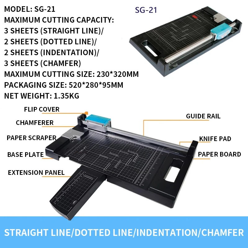 Paper Trimmer Linear TM-20 Double Sided Cutter Multifunctional Paper Cutter crop straight line dotted line wavy line Chamfer