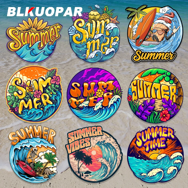 BLKUOPAR 13cm Cartoon Fruit Kawaii Wave Sign Beach Summer Surf Icon Car Stickers Graphics Surfboard Trunk Fuel Tank Cap Styling