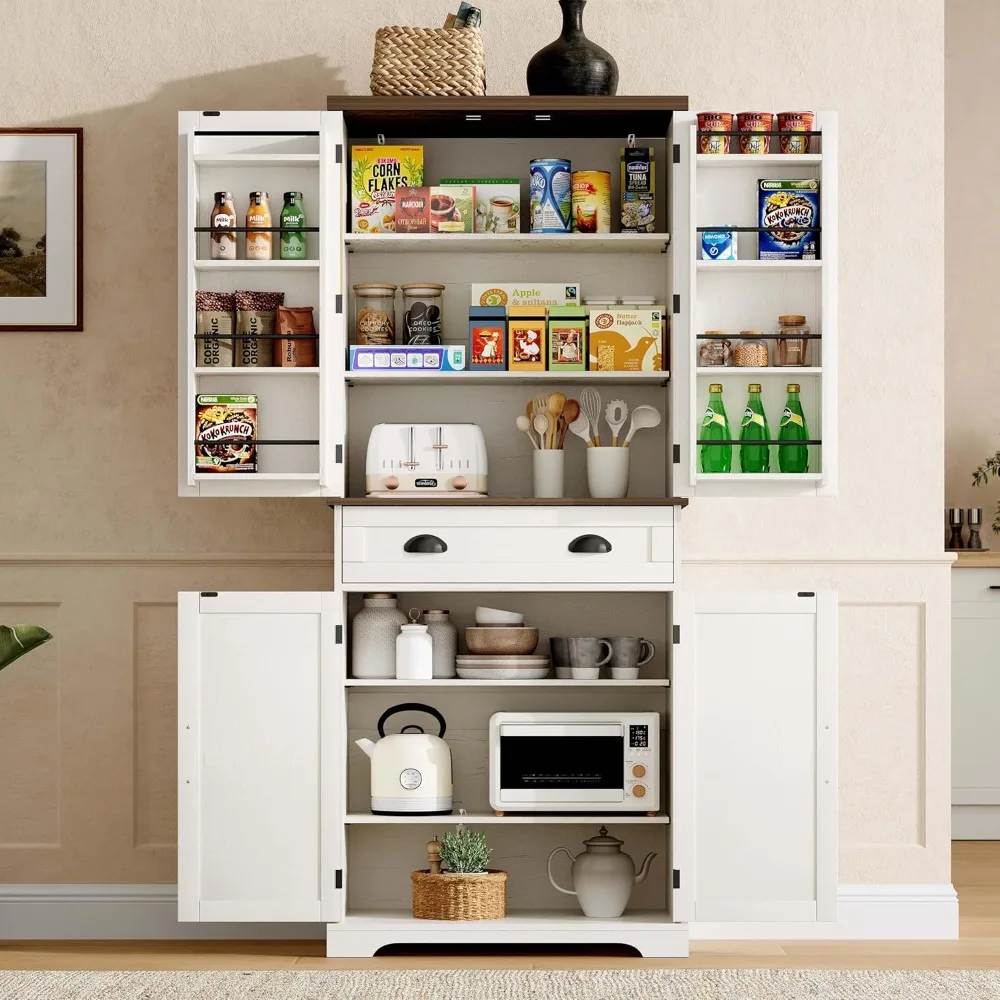 Farmhouse Kitchen Pantry Cabinet with Drawer,Tall Storage Cabinet with Door Shelves and Adjustable Shelves,Freestanding Cupboard