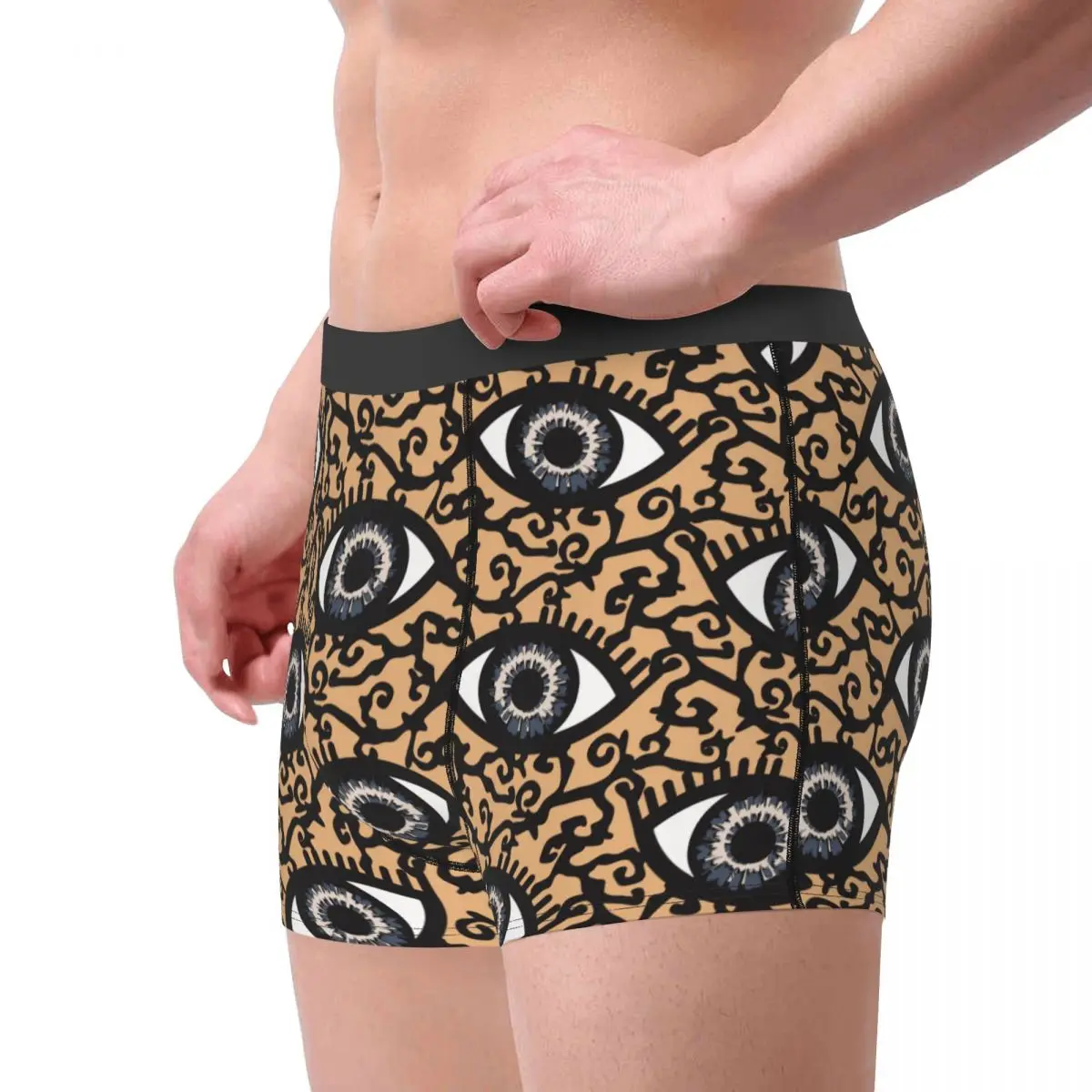 Men Textured Eyes On Beige Background Underwear Sexy Boxer Shorts Panties Homme Soft Underpants S-XXL