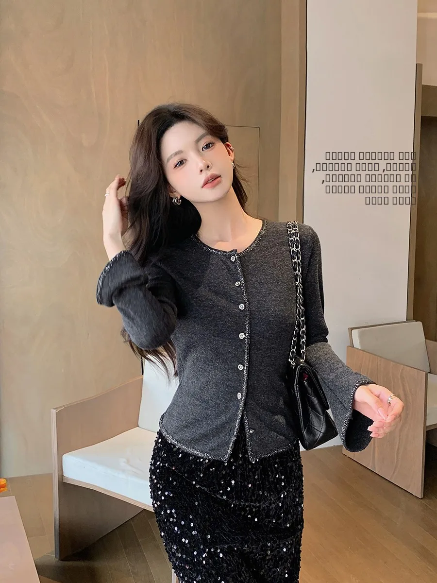 

Ms.Daoge Knitted Open Cardigan Women's Slim Fit Faionable Design Sense Autumn Winter Polyester Fiber Long Sve irt