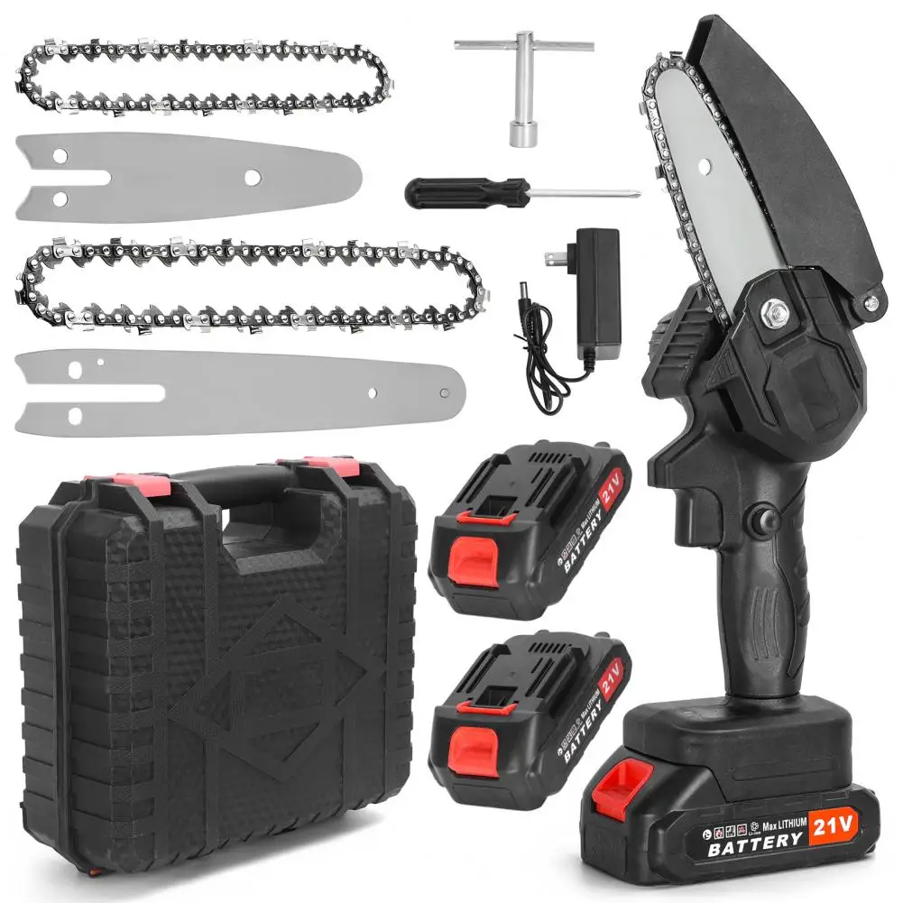 

4/6 Inch Mini Chainsaw Cordless with 2 Battery, Mini Electric Chain Saw with Security Lock, Handheld Small Chainsaw for Tree Tri