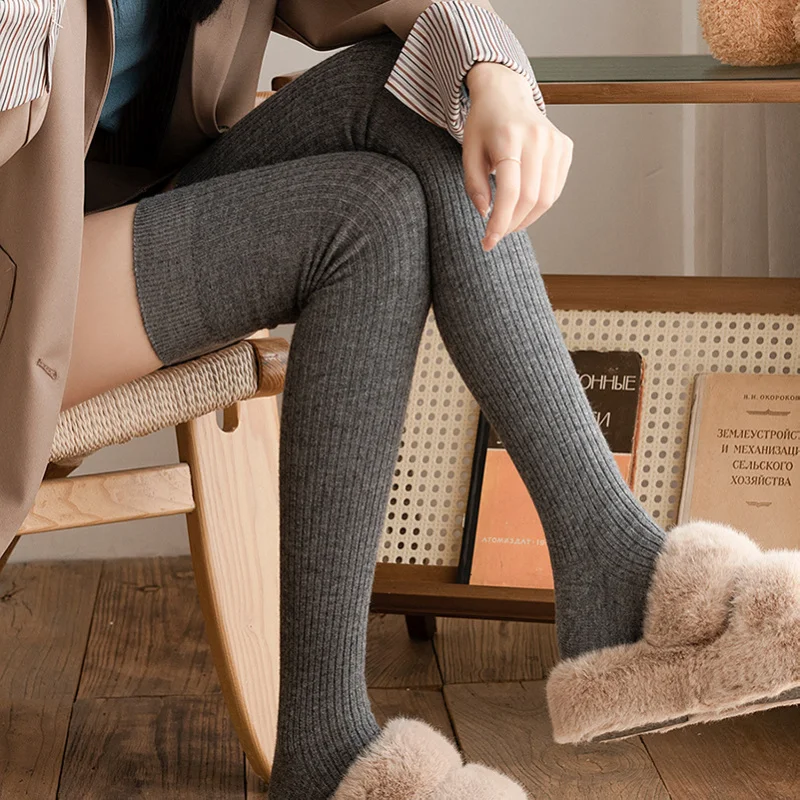 

Осенне-зимние кашемировые носки выше колена в вертикальную полоску для похудения, универсальные простые милые носки для девочек в японском стиле