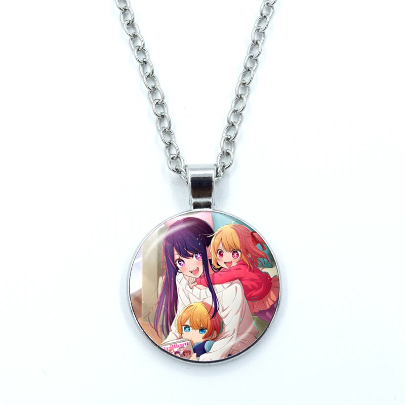 Hot Anime OSHI NO KO Necklace Hoshino Ai Akuamarin Rubii Sarina Gorou Glass Cabochon Pendant Silver Gold Color Chain Necklaces