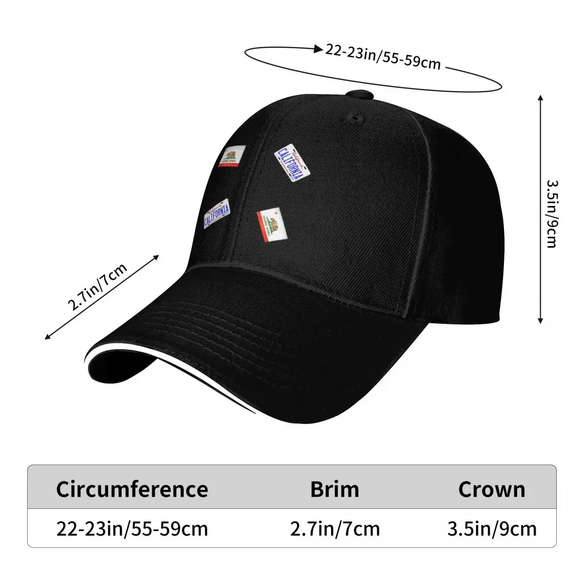 California Flag and California License Plate Sticker PackPattern Baseball Cap tea Hat Rave Mens Hats Women's view 6