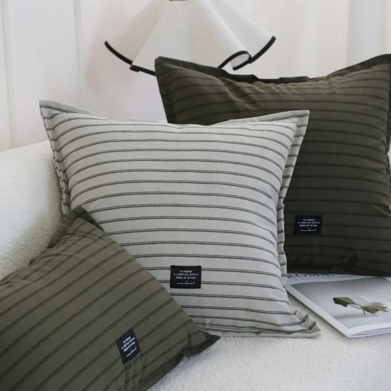 Wabi Sabi Striped Throw Pillow Cover Cozy Cotton Texture Decorative Cushion Case for Couch Neutral Aesthetic Sofa Pillow Cover