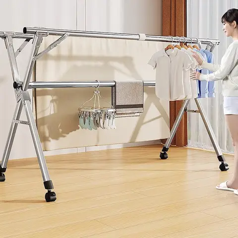 발코니 탈착식 및 개폐식 바닥 건조 랙 실내 퀼트 롤러 건조 랙 접이식 스테인레스 스틸 건조 랙