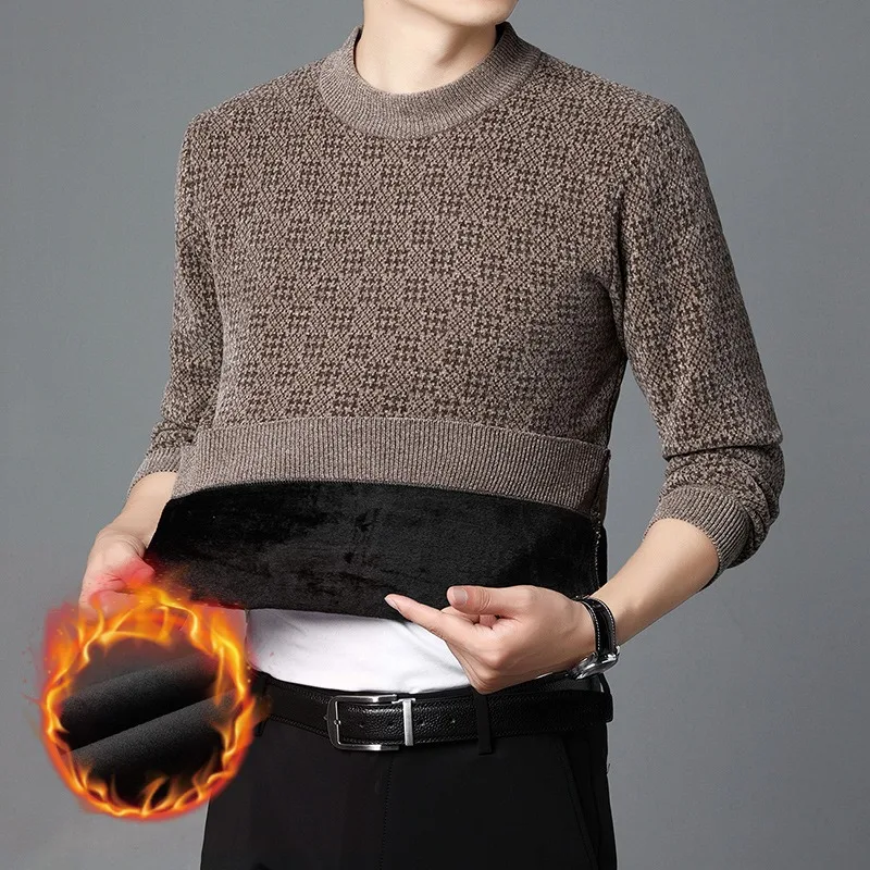 2023 Men's Sweater Fashion Casual Warmth Long Sleeve Underlay Autumn and Winter Knitted Sweater 3 Colors