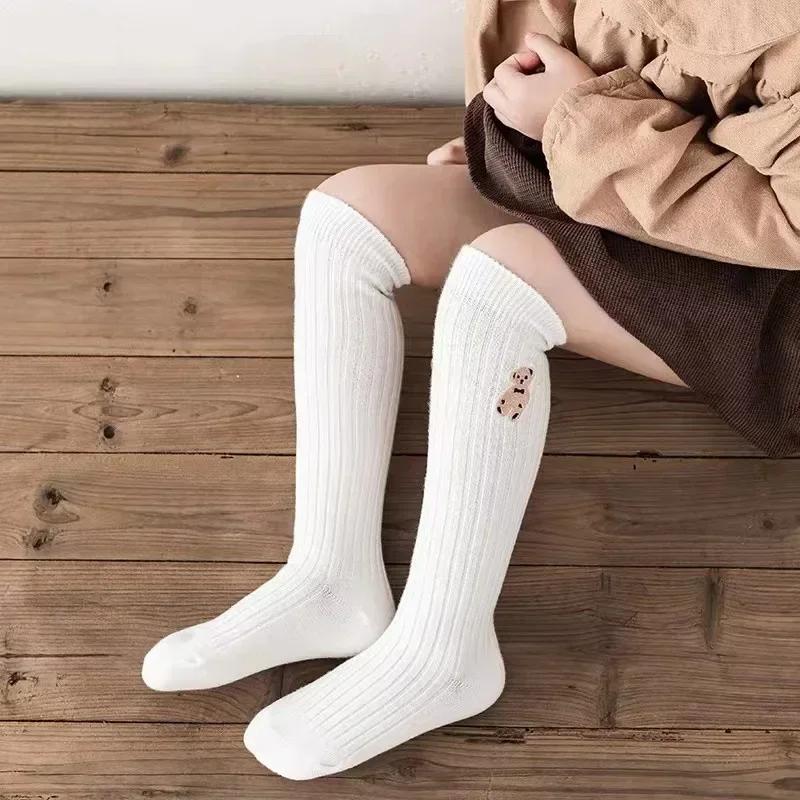 1 Pair Cute Kids Sock Lovely Fashion Cartoon Bear Knee High Sock for Toddler Girl Spring Autumn Thin Cotton Children Calf Sock