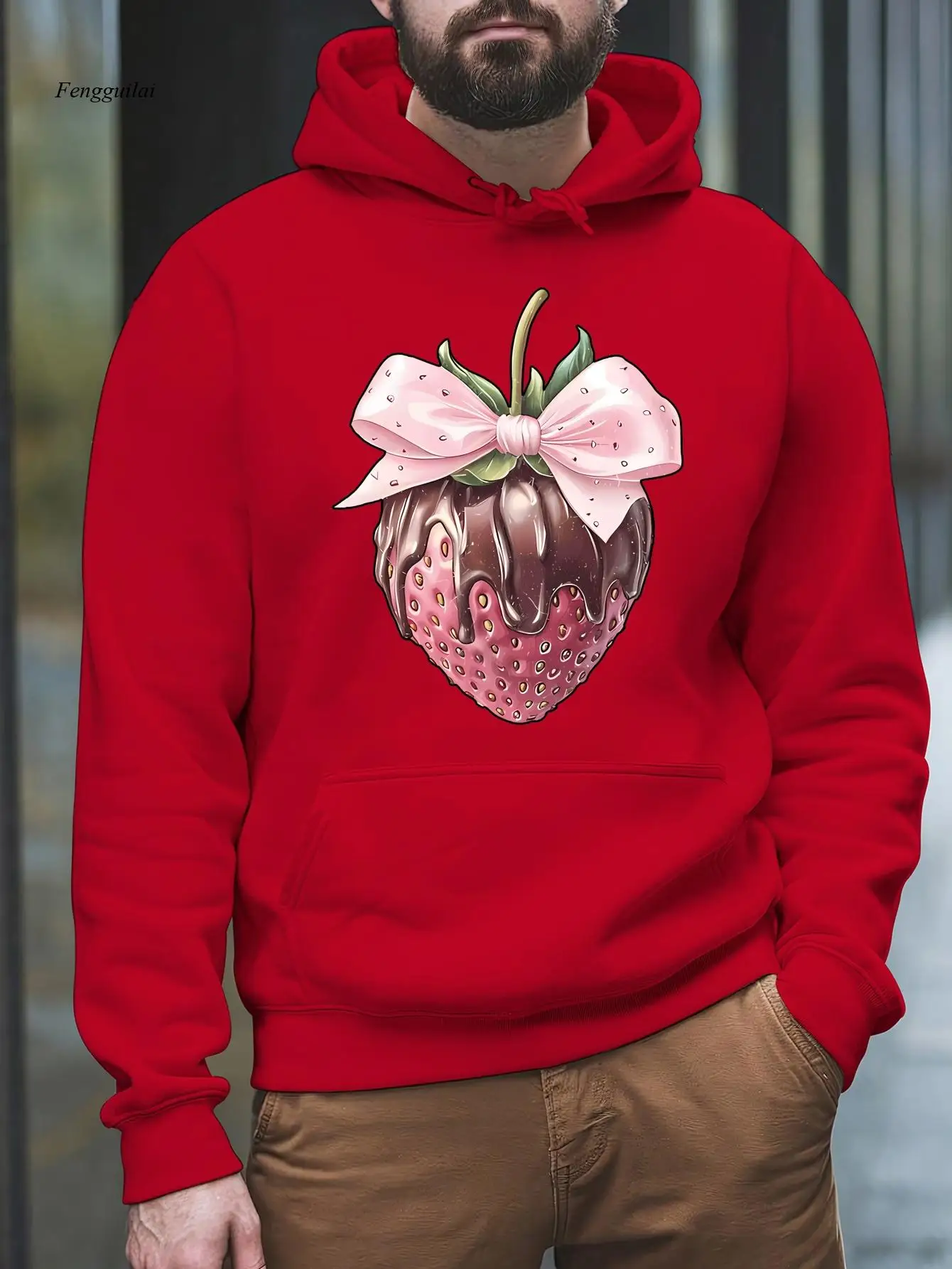 Moletom Choco Berry – Moletom de inverno aconchegante com forro de lã e estampa de morango e laço