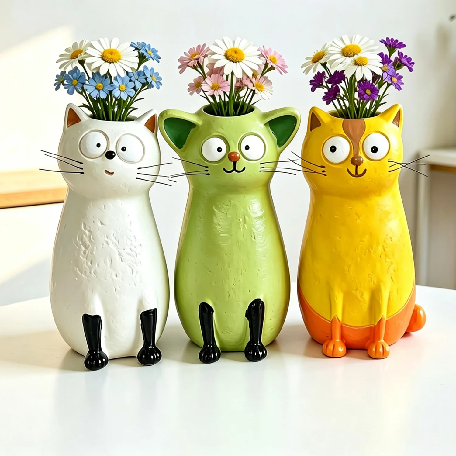 Vase créatif en résine en forme de chat, figurine d'animal originale, pot de fleurs mignon, décoration de bureau et de maison, ornement fantaisie pour salon