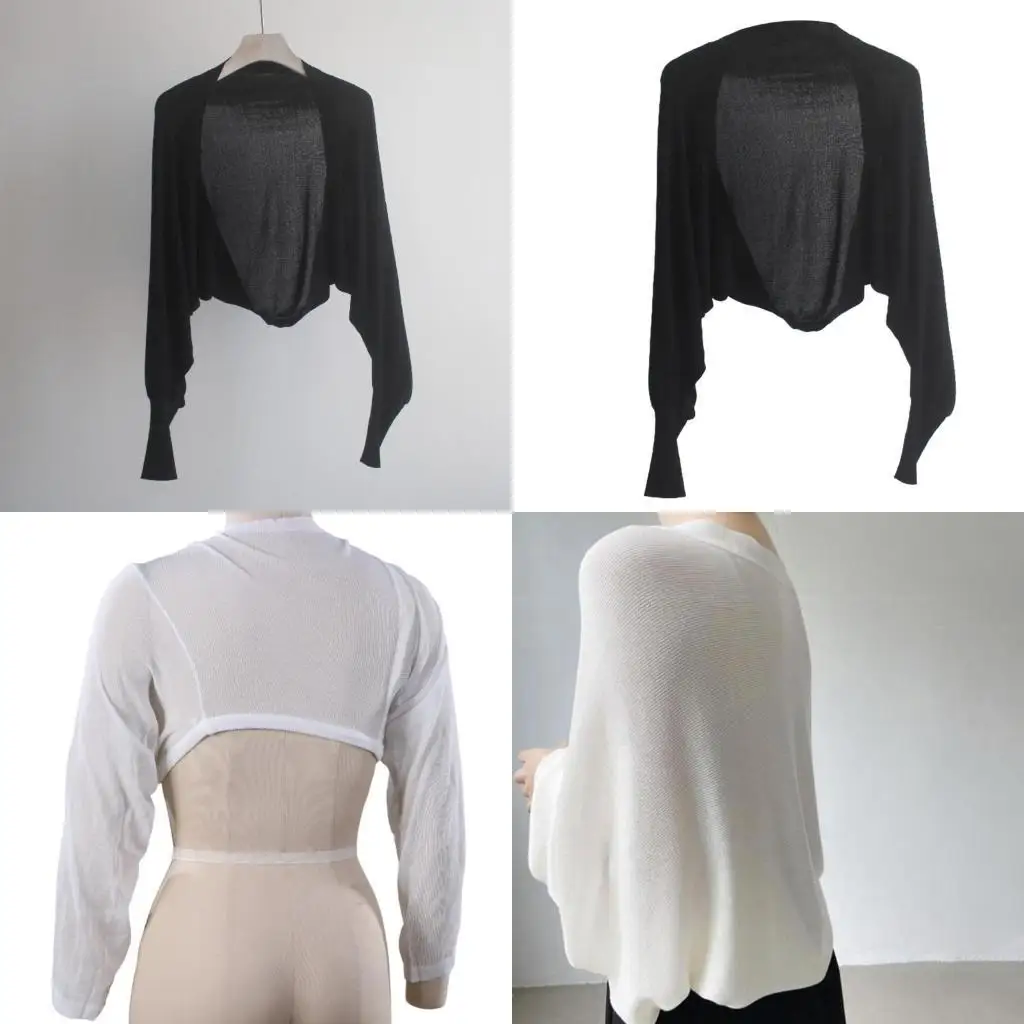 

39BC Womens Cropped Shrugs Sweaters Long Sleeve Open Front Cardigan Boleros Jackets Lightweight Knit Shawl Tops Cover Up