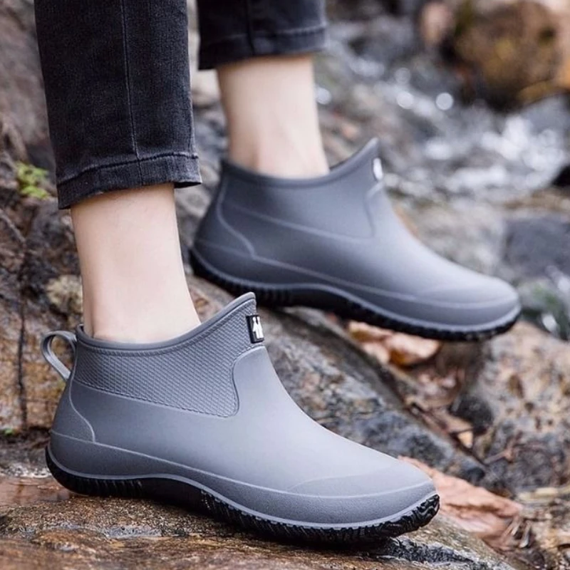 

Gray Short Plain Rain Boots for Men Chef Kitchen Cheap Adult Garden New Fishing Rainy Day Comfortable Original 2025 Man Shoes