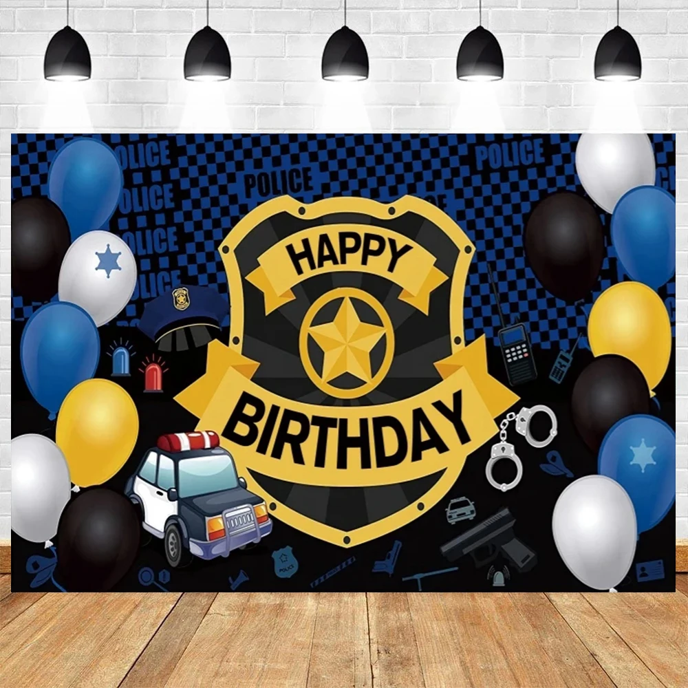 Police Gun Theme Baby Shower Birthday Party Children\'s Portrait Personalized Photography  Vinyl Background Decor Supplies