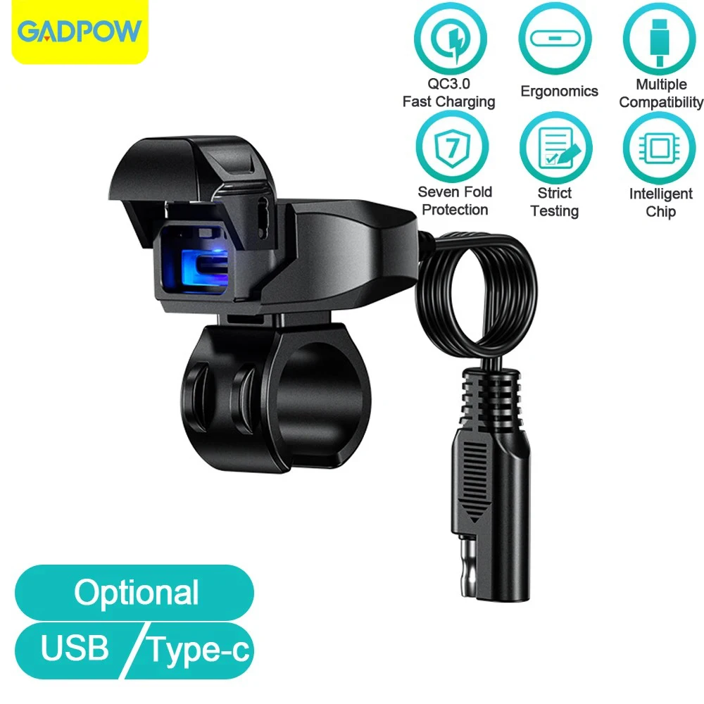 

Gadpow Motorcycle USB Charger with Switch SAE to USB Adapter Waterproof Motorcycle Charger with 1.8M SAE Cable for Motorcycle