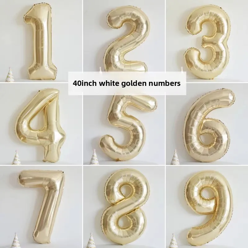 1 Stück 40 Zoll großer weißgoldener digitaler Folienballon für Mädchen-Geburtstage, Helium-Ballons mit großen Zahlen 0-9 zur Dekoration