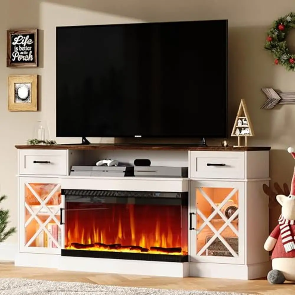 3-Sided Glass LED Fireplace TV Stand 70