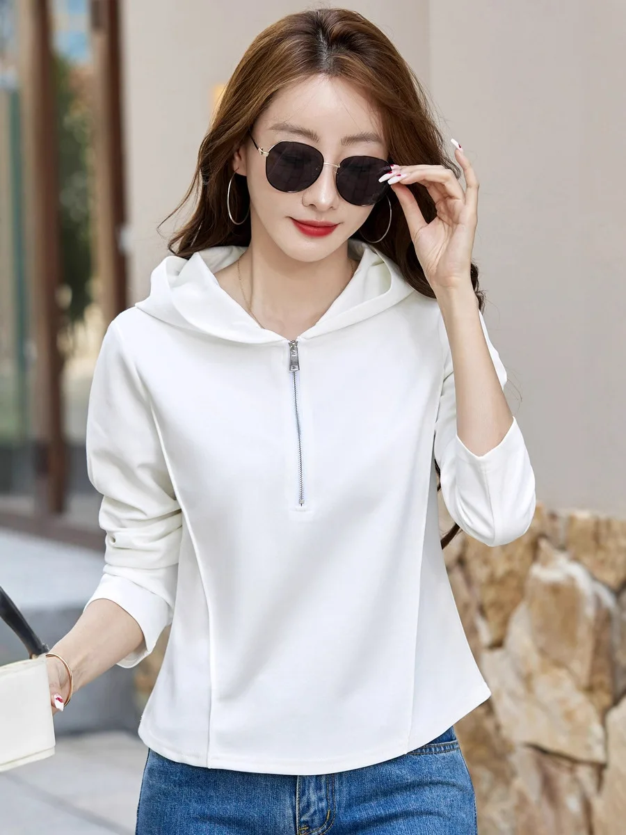 

New Women Sweatshirts Women's Sweatshirt Long Sleeve Zipper Spring Autumn Hooded Shirt Pullovers Women's Hoodies Solid Color Top