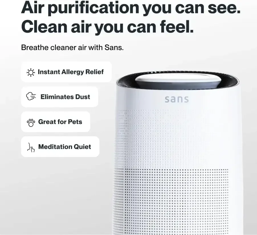 Sans HEPA 13 Air Purifier - White - 1560ft² Ultra-Quiet Home Air Purifier, Pre-Filter, Activated Carbon, UV-C Light