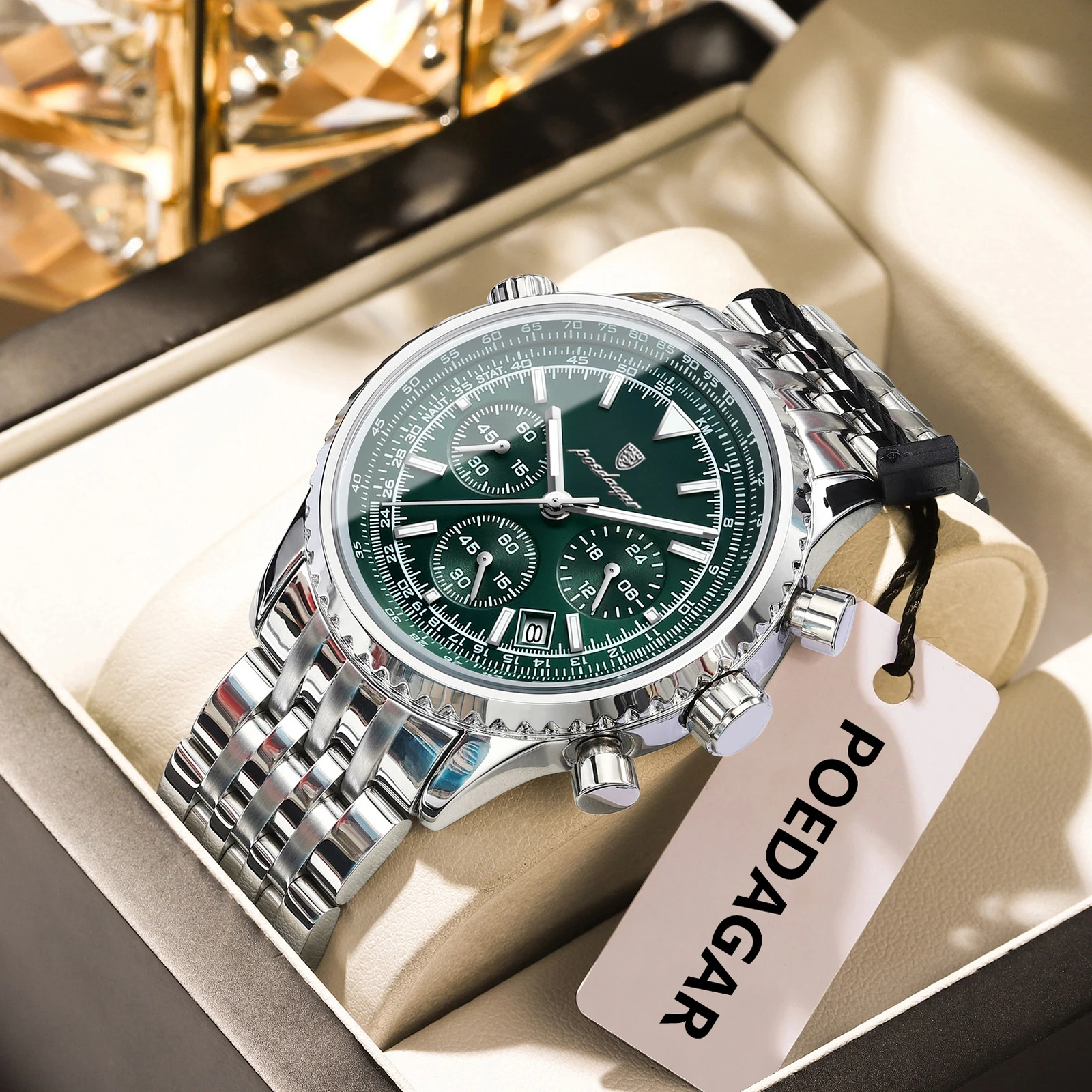 POEDAGAR Trendy Man Watch Chronograph Date Waterproof Luminous Men's Watches Stainless Steel Quartz Sports Luxury Man Wristwatch image 3