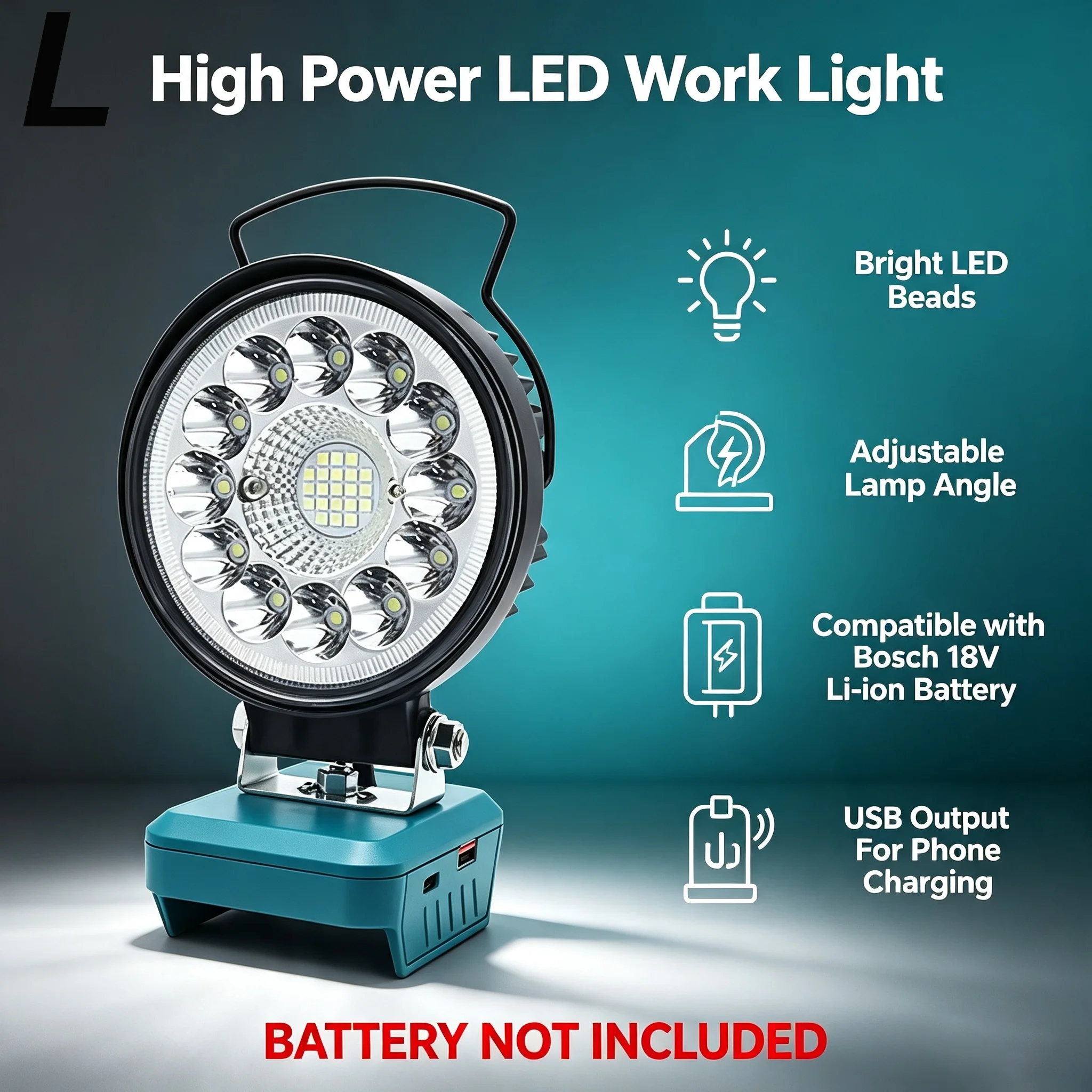 Work Lamp Light Flashlights Tool Parts For Bosch 18V Li-ion Battery Electric Torch Spotlight BAT614 BAT618 USB Type C Power Bank
