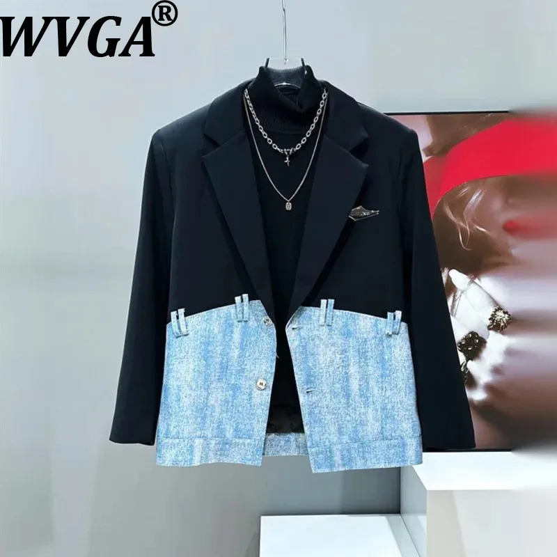WVGA Spring Autumn New Men's Tide High Street Hot Diamond Design Trendy Blazer Niche Chic Handsome Casual Splicing Jacket W10349