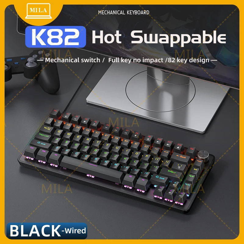 75% Mechanical Keyboard Wired with Media Knob, For APAYADO Gaming Keyboard,Hot-Swap,ABS Cap Transparent Character Backlighting