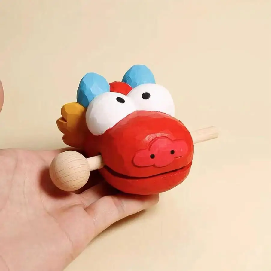 Wooden Fish Carving with Dragon Head, Desktop Ornament for Stress Relief, Ins-Style