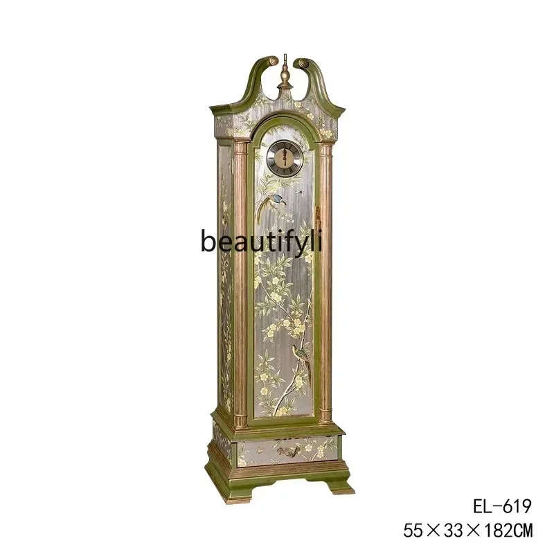 YH5 French villa luxury decorative cabinet European classical art gold and silver foil hand-painted floor clock living room