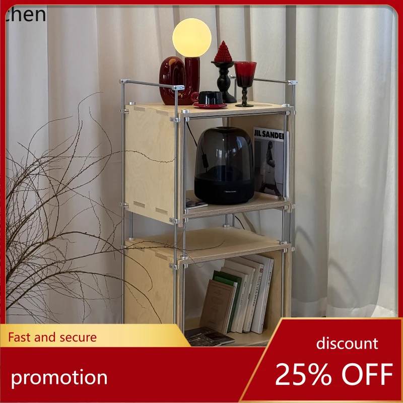 HT Suspended Metal Solid Wood Bookshelf Magazine Record Cabinet Storage Locker Living Room Sofa Antique Style