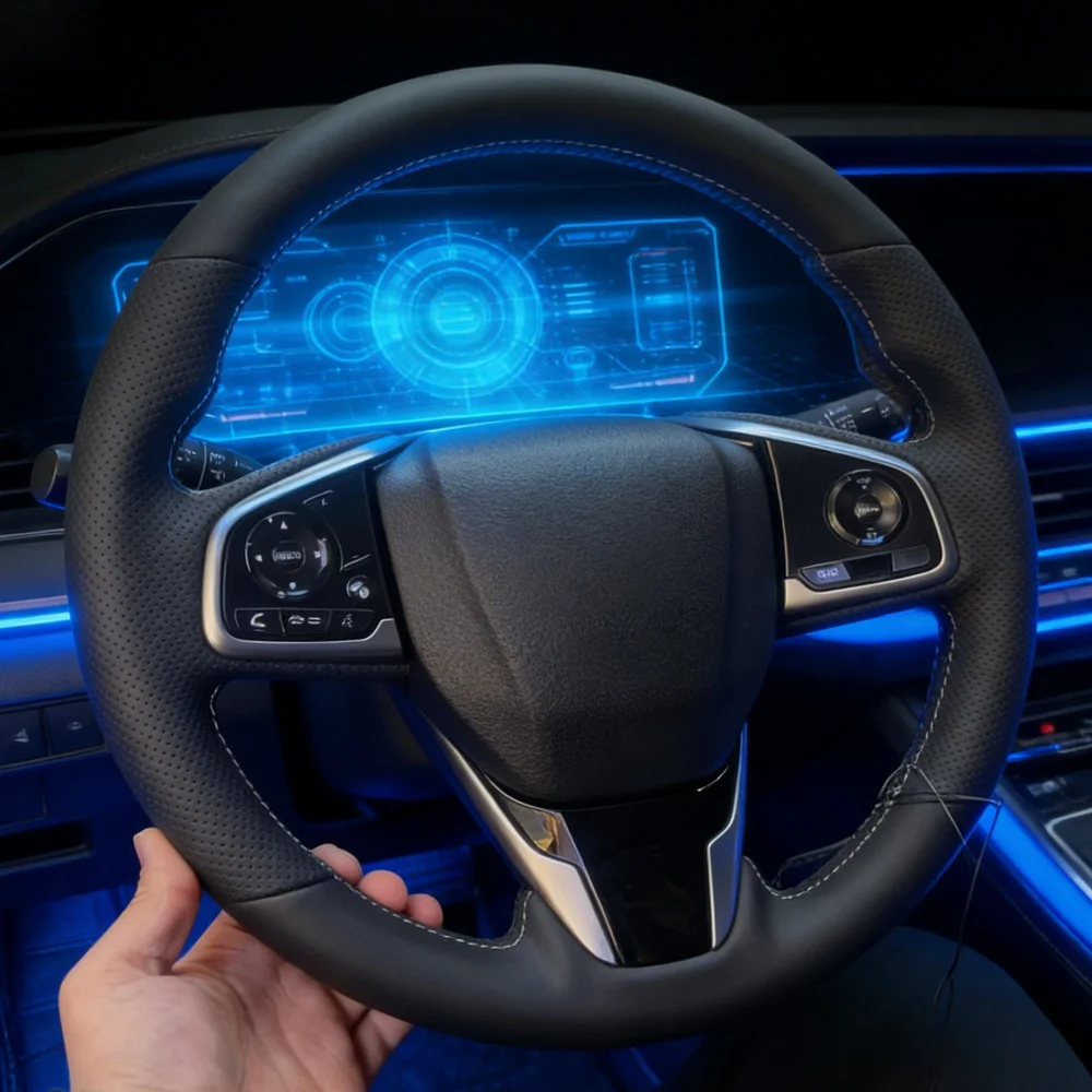 

Custom Car Steering Wheel Cover Artificial Leather Civic 10 2016 2017 CRV CR-V 2017 Steering Wrap Braid Cover For Honda CR-V