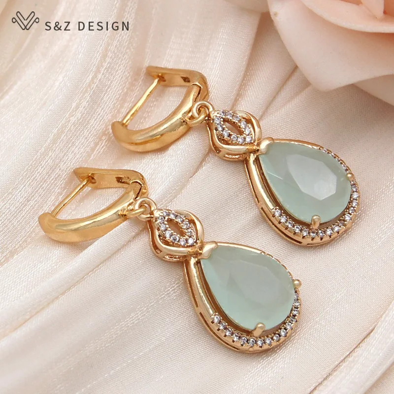 S&Z DESIGN New Fashion Luxury Water Drop Crystal Dangle Earrings For Women Girls Party Cubic Zirconia Eardrop Jewelry Gift