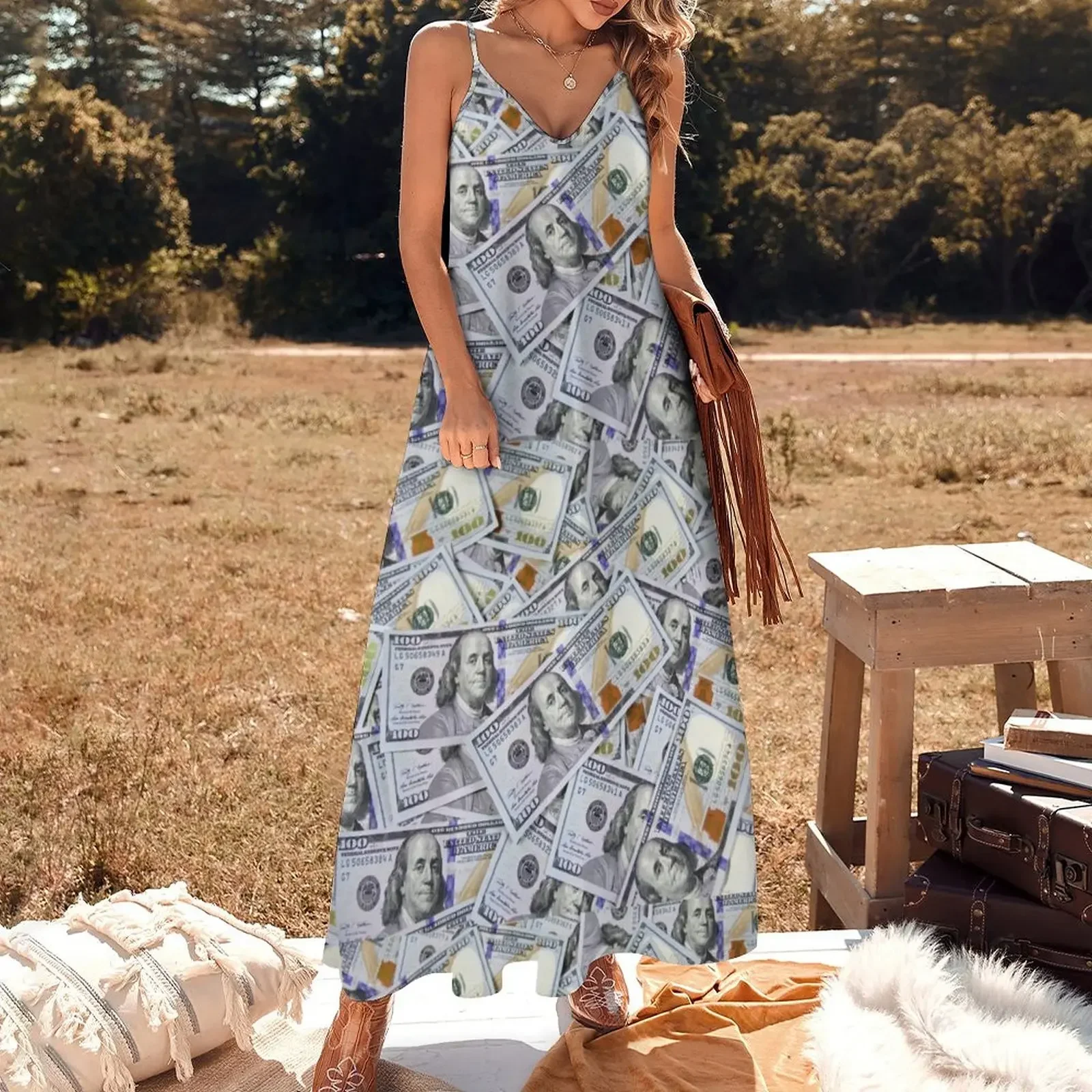 One Hundred Dollar Bills Sleeveless Dress Prom gown Women long dress Dress