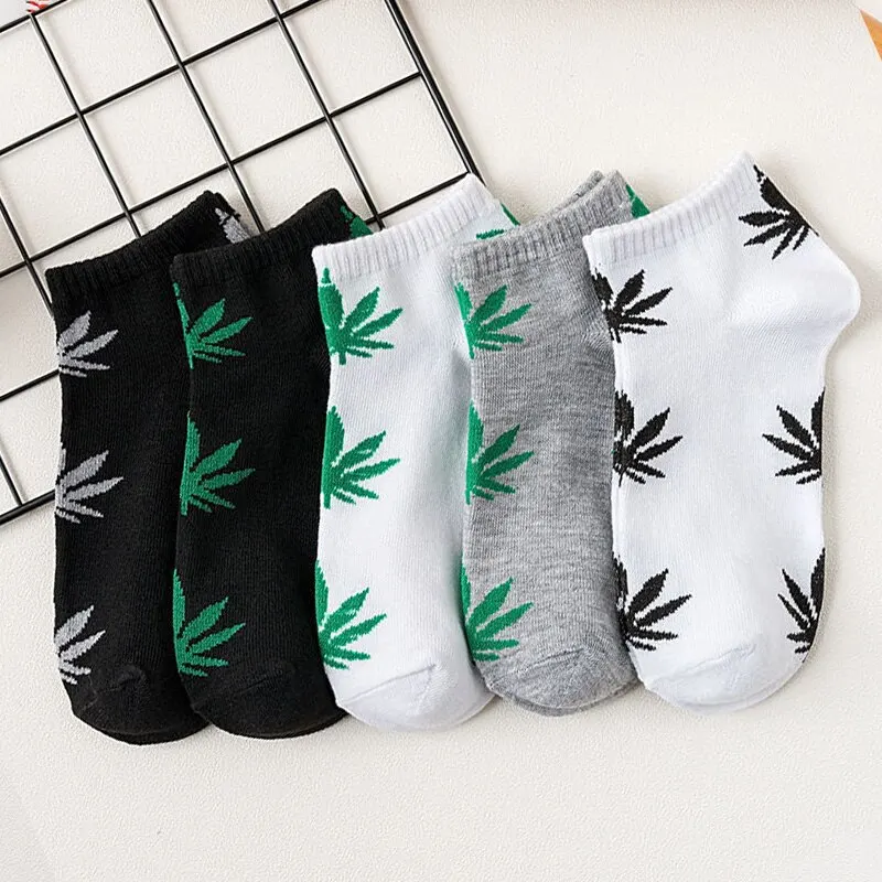 5 Pairs Maple Leaf Men\'s Short Socks Version Trendy Street Hip Hop Skateboard Ins Low Top Basketball Boat Socks