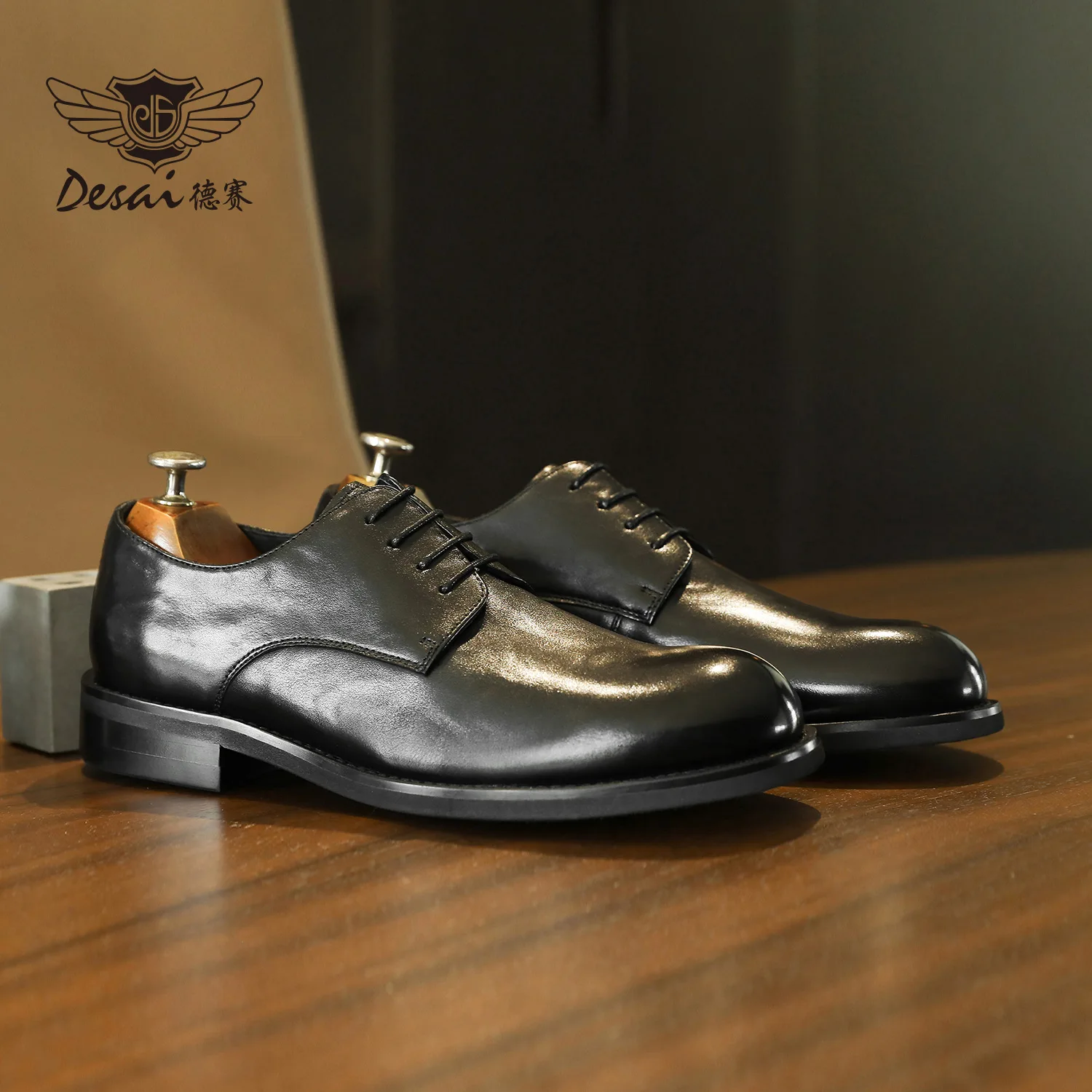DESAI Scarpe formali da lavoro in vera pelle; scarpe derby da sposa con altezza crescente; Scarpe da uomo vintage in stile britannico.