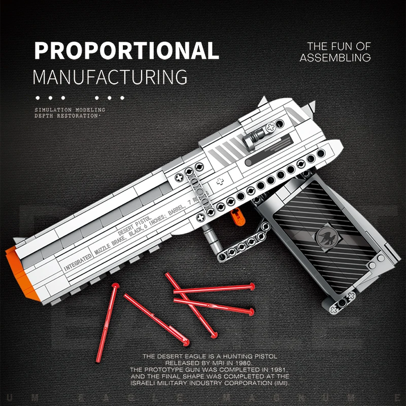 356PCS Desert Eagle Pistol Building Blocks Can Shoot Gun Model Military Weapon Series Toys Kids DIY Assemble Brick Birthday Gift